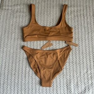 SKIMS Recycled Swim Bikini Set Solid Almond Suit Swimwear Top L Bottom M NWT